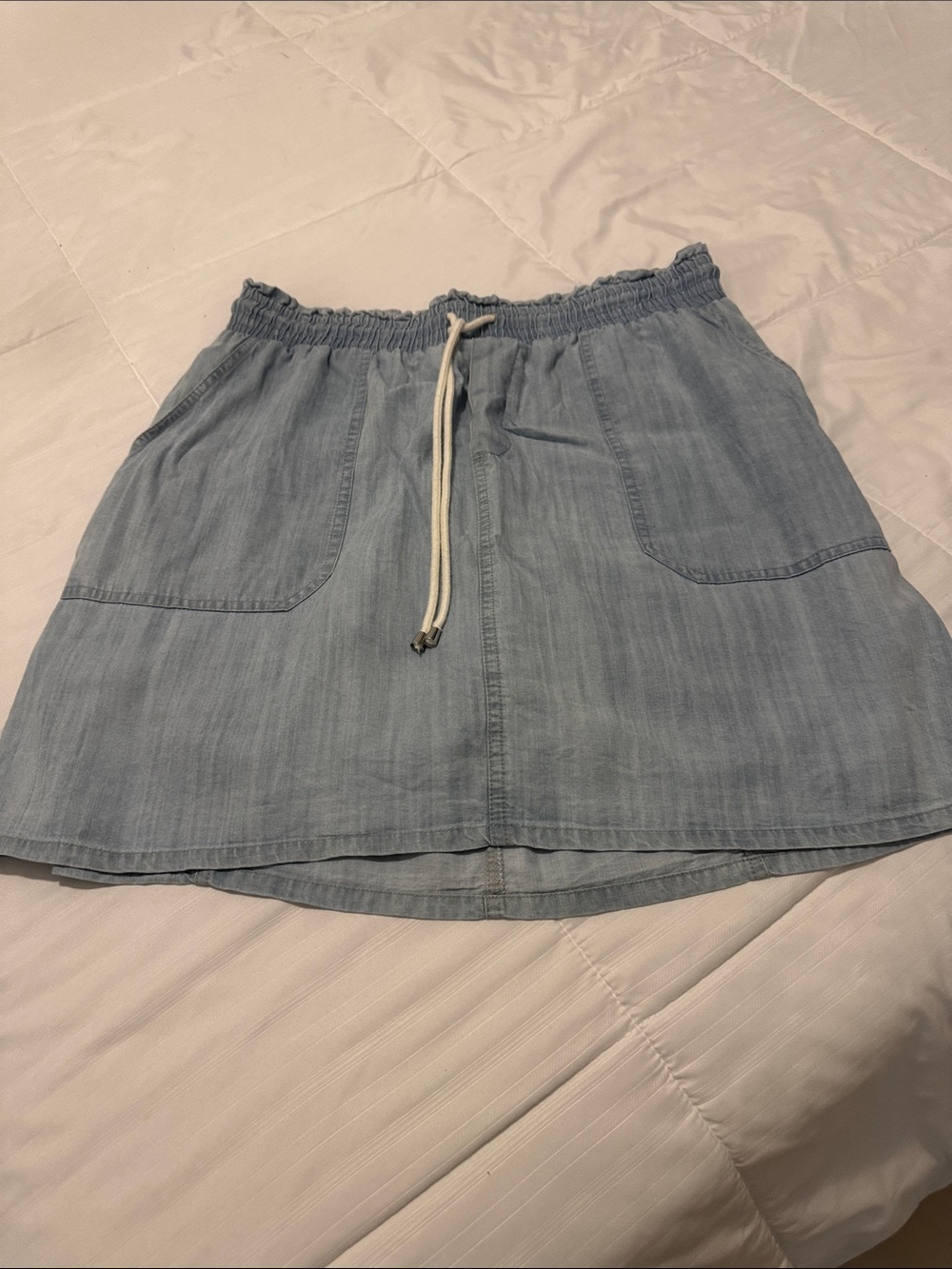 Light Wash Drawstring Denim-Style Mini Skirt